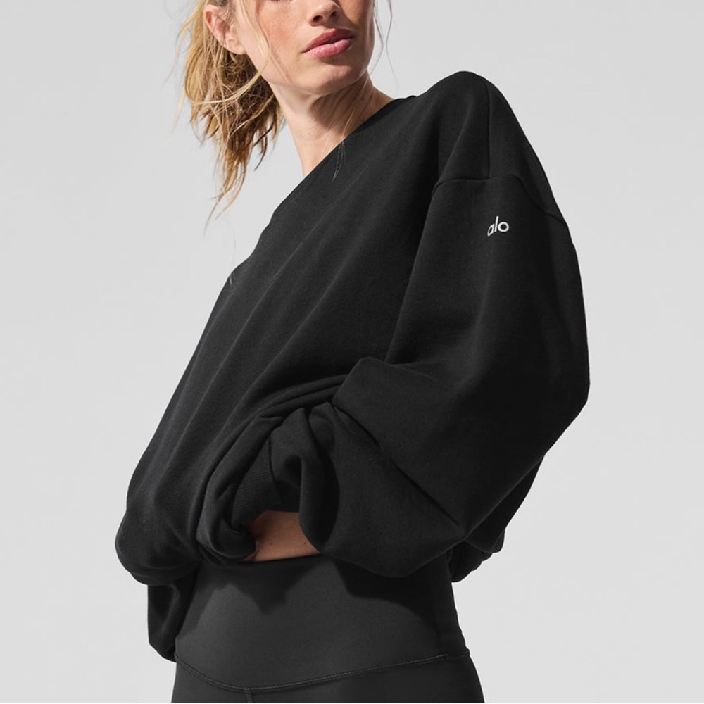 Alo chill neck crew pullover sweatshirt black xs